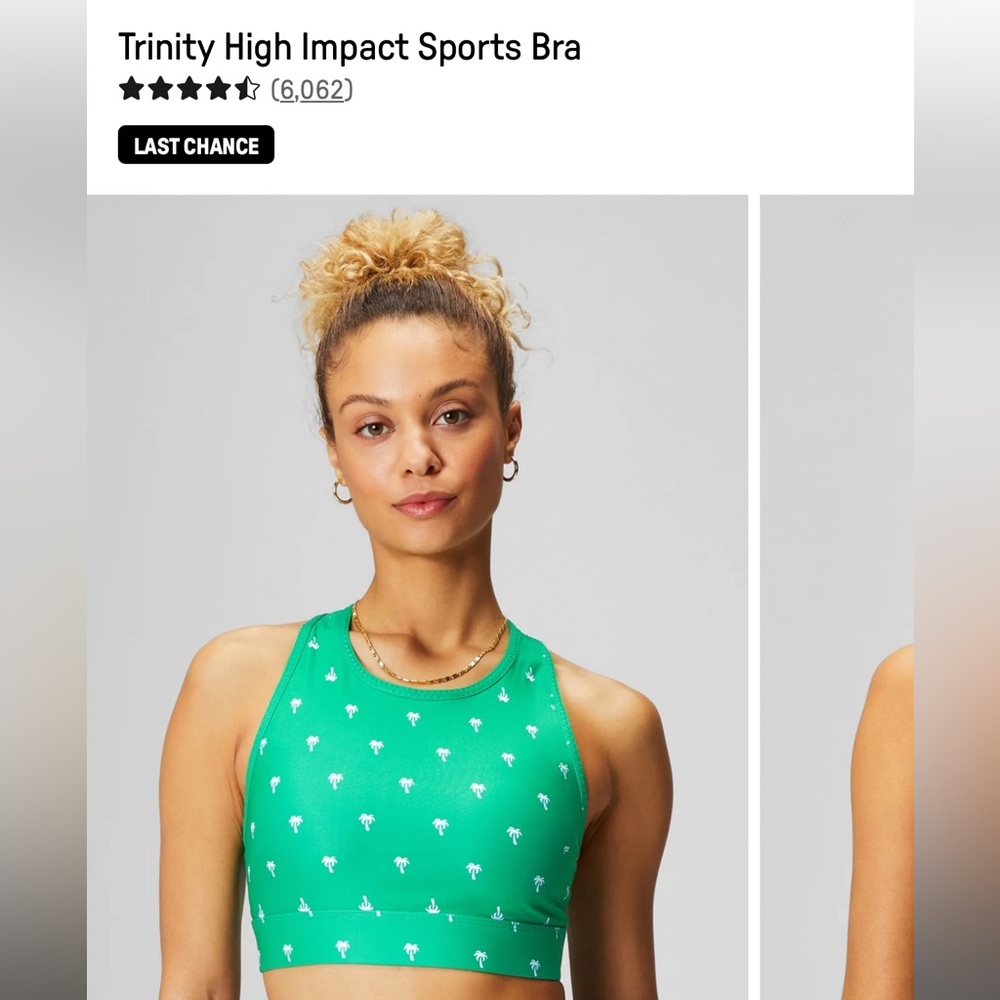 Fabletics Trinity High Impact Sports Bra Green with White Palm Trees XXL-1X